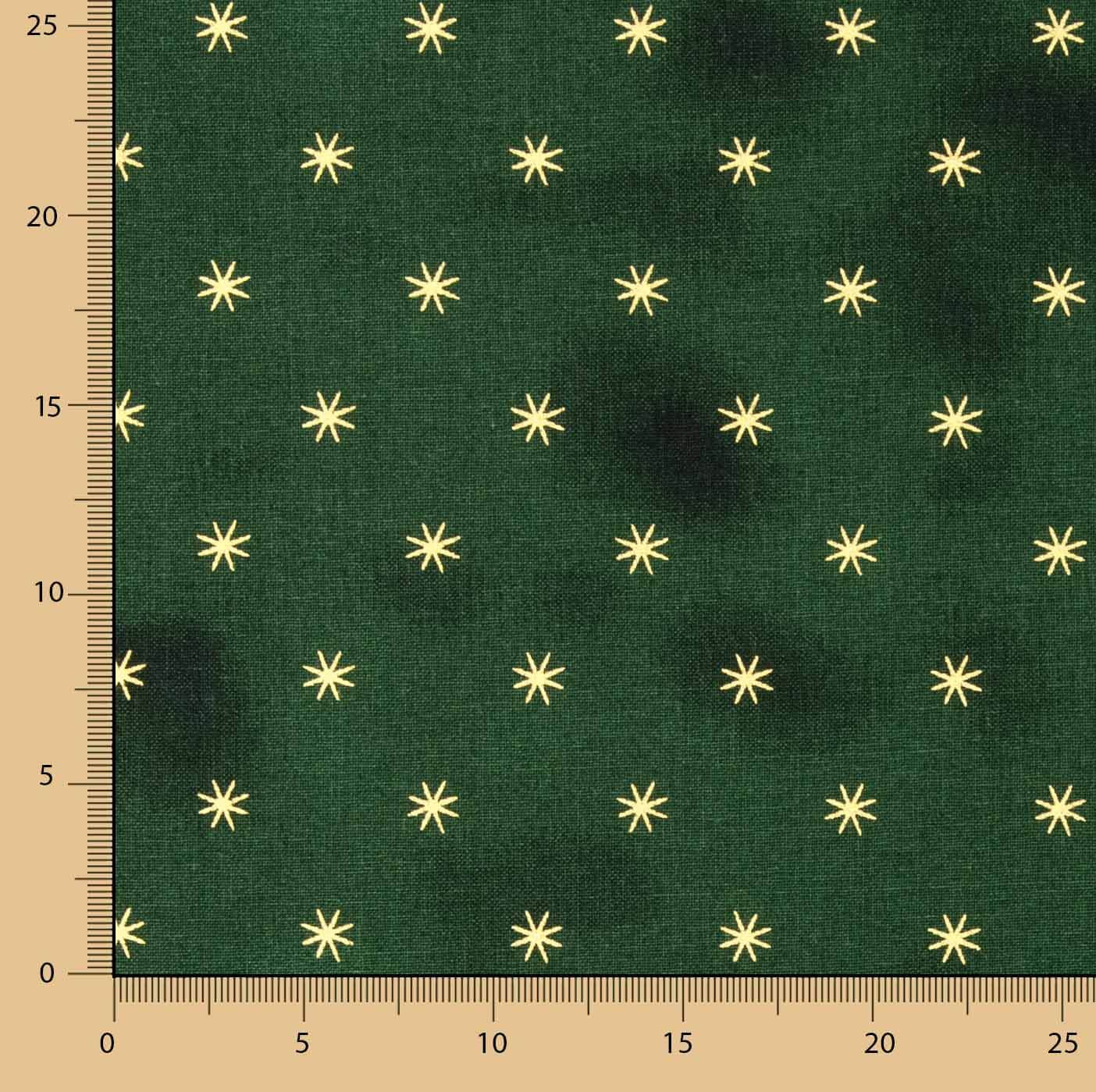 Popeline Noël Étoiles dorées sur fond vert - Ribes y Casals