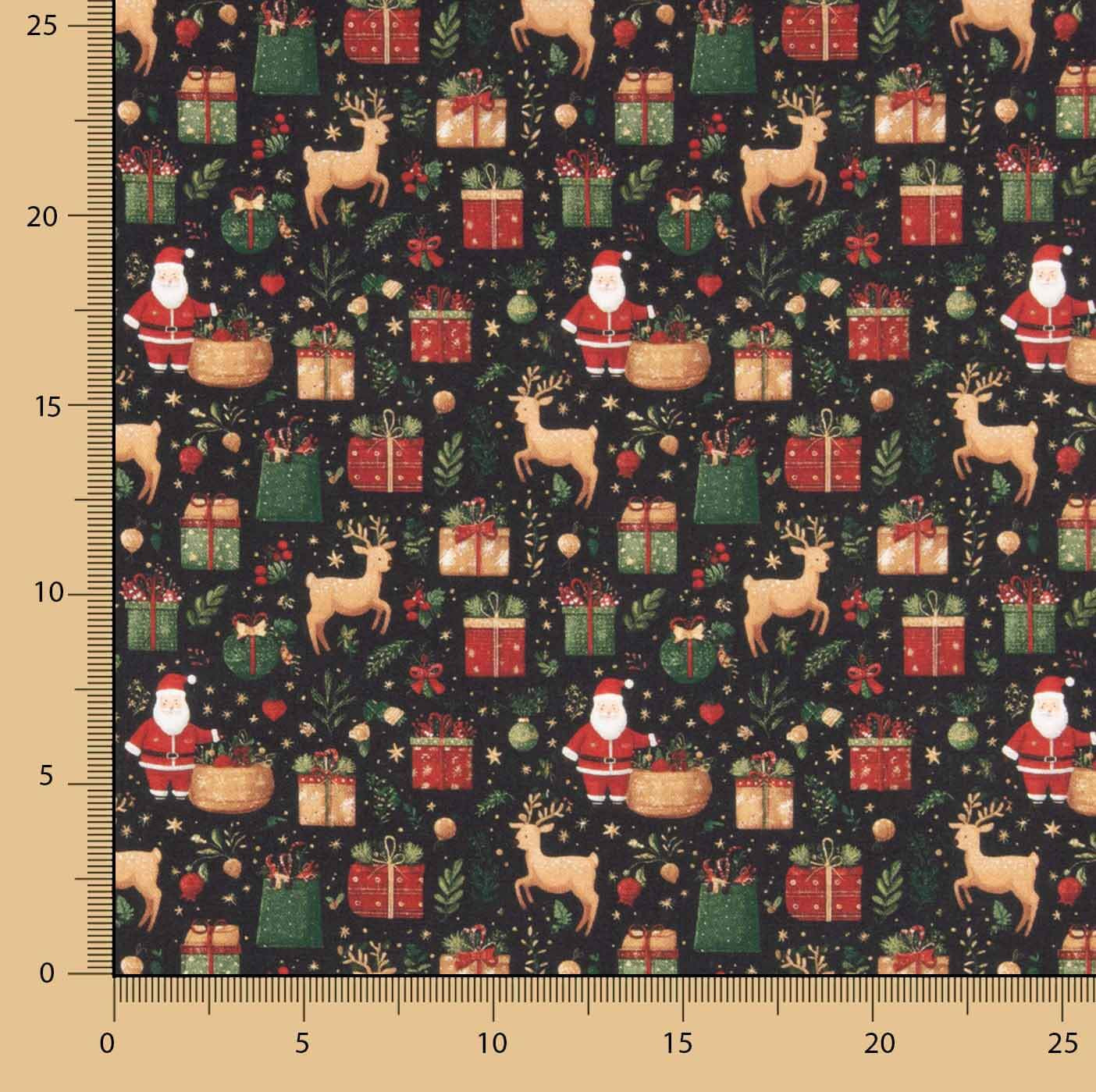 Popeline imprimée de Noël : Père Noël et rennes - Ribes y Casals