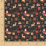 Popeline imprimée de Noël : Père Noël et rennes - Ribes y Casals