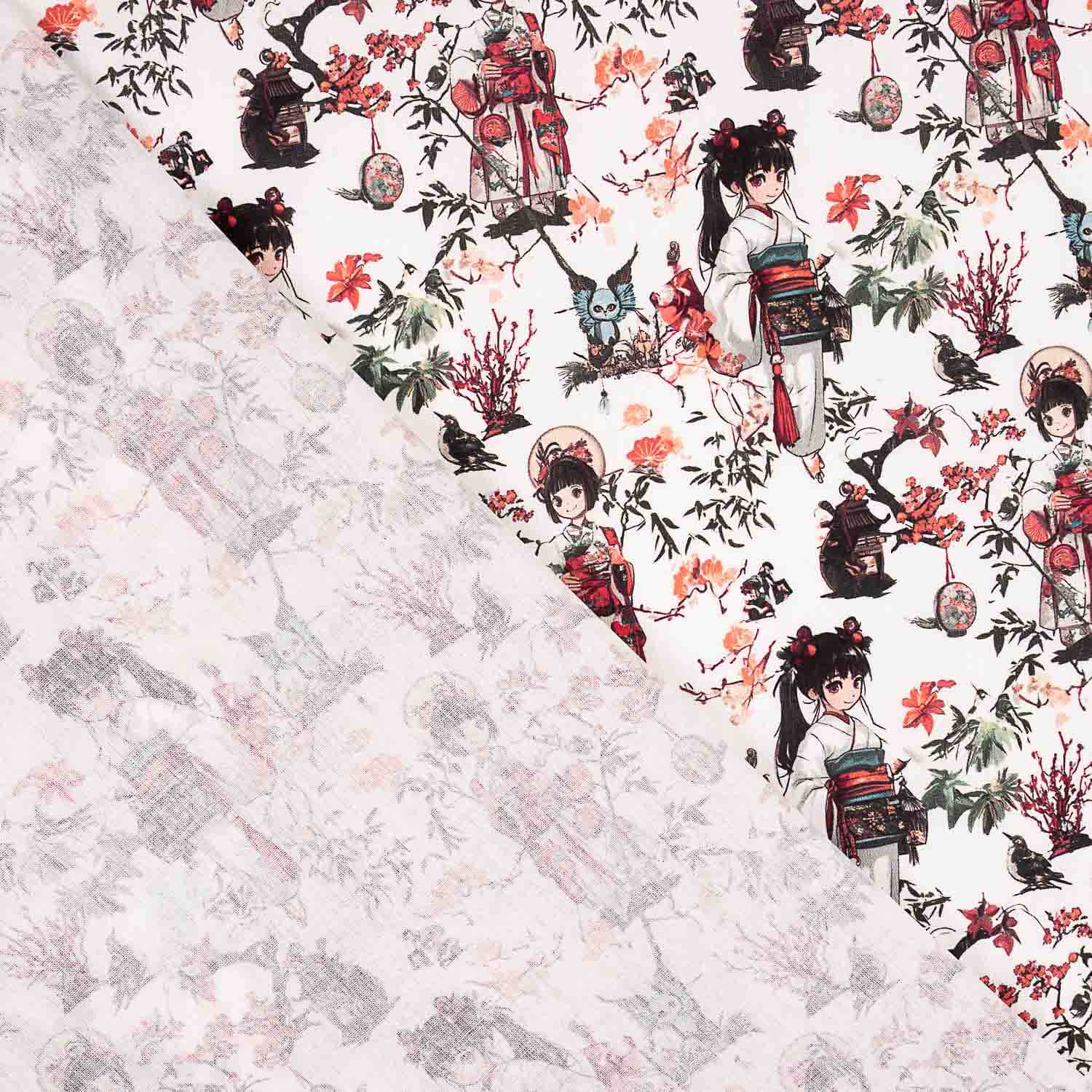 Popeline de coton imprimée Geishas japonaises - Ribes y Casals