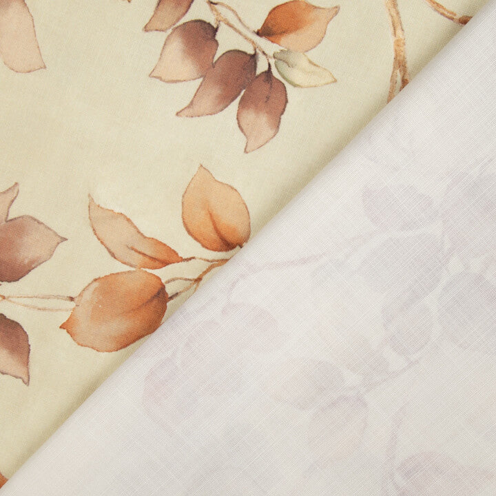 Toile de coton effet tissu de lin « Feuilles d'automne » beige - Ribes y Casals