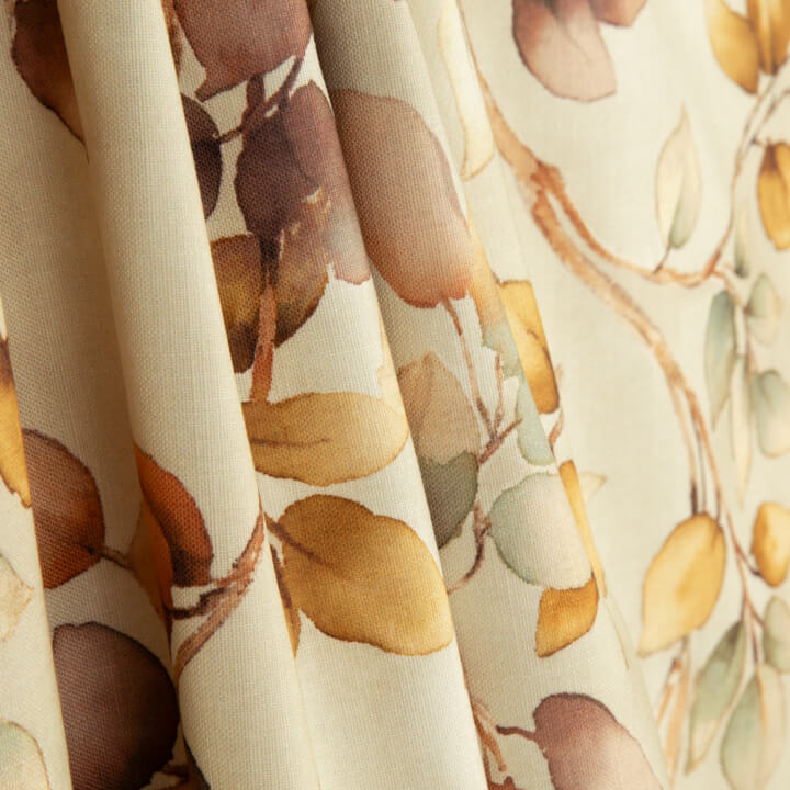 Toile de coton effet tissu de lin « Feuilles d'automne » beige - Ribes y Casals