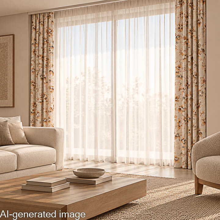 Toile de coton effet tissu de lin « Feuilles d'automne » beige - Ribes y Casals