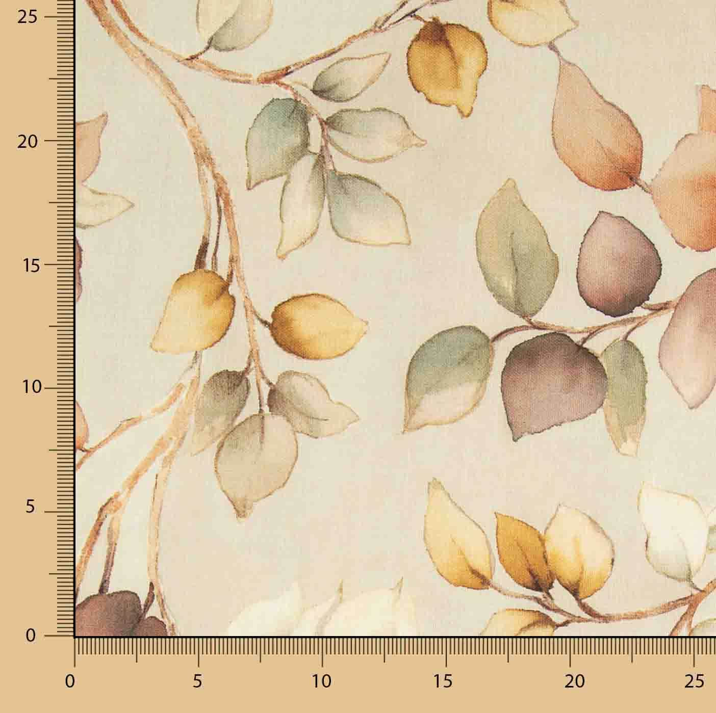 Toile de coton effet tissu de lin « Feuilles d'automne » beige - Ribes y Casals