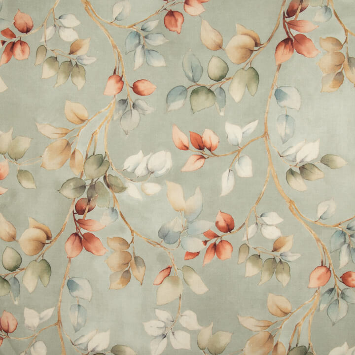 Toile de coton effet tissu de lin « Feuilles d'automne » vert sauge - Ribes y Casals