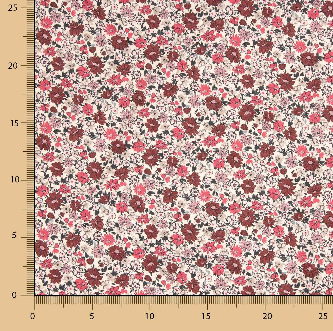 Sergé en viscose à motif floral rose et bordeaux - Ribes y Casals