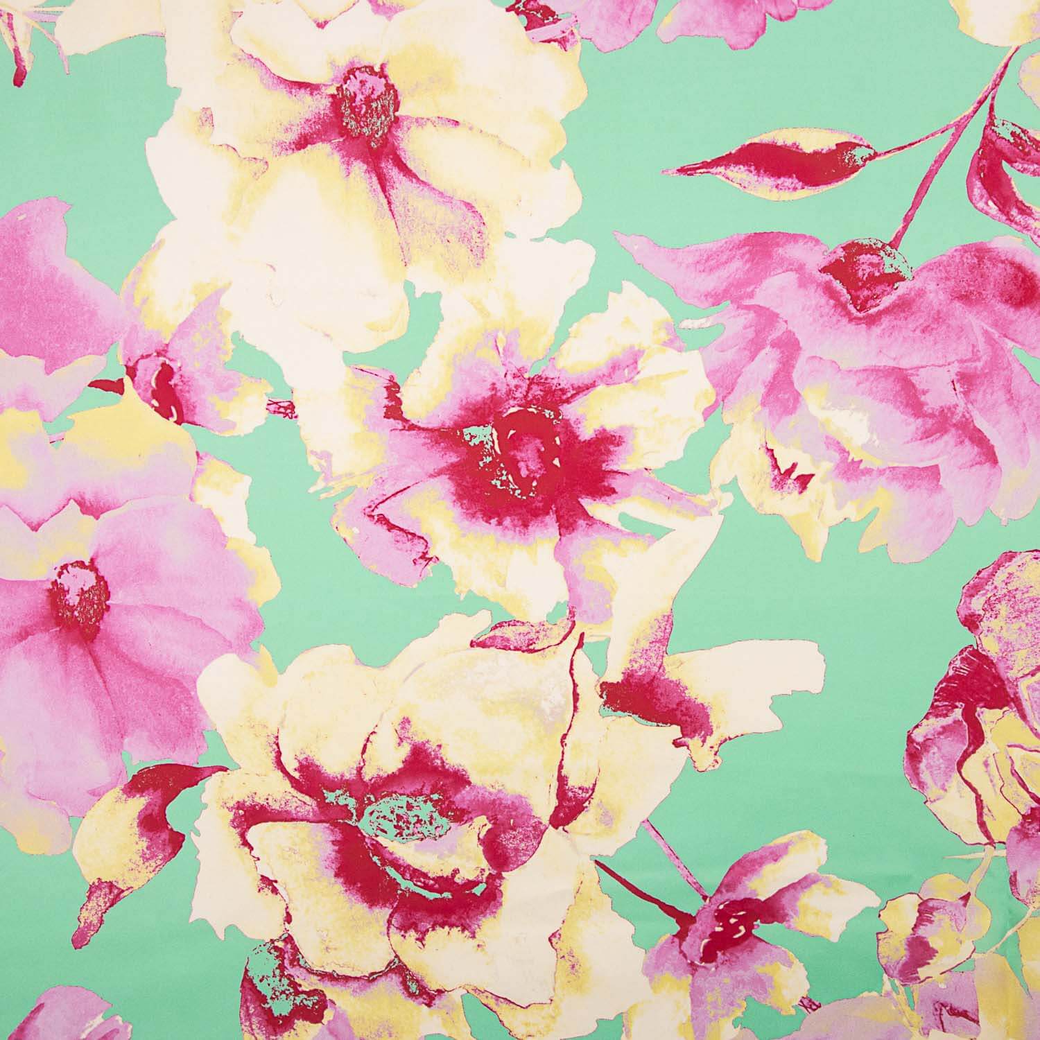Satin imprimé floral vert aqua - Ribes y Casals