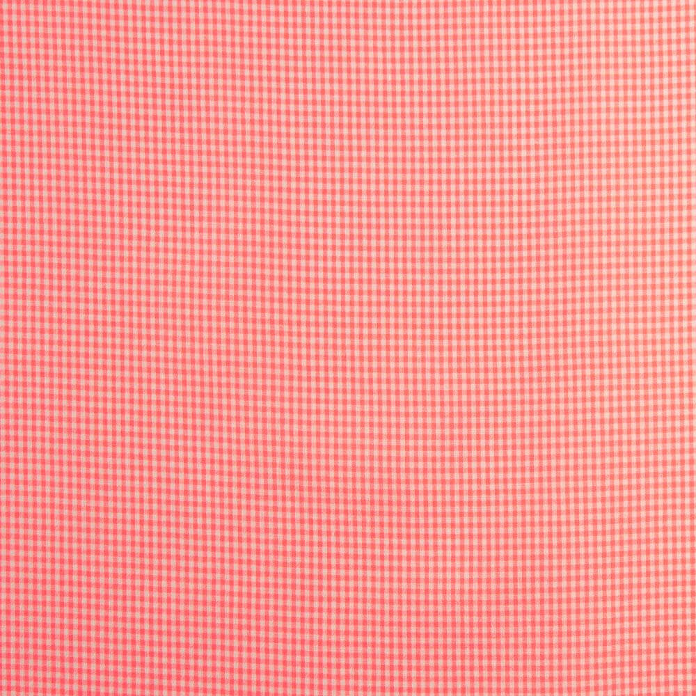 Popeline Seersucker à petits carreaux corail fluo - Ribes y Casals