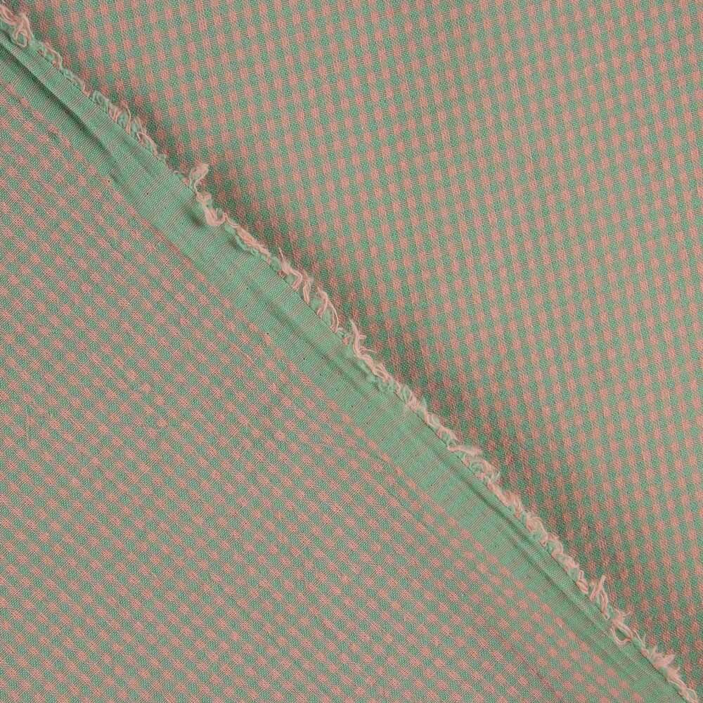 Popeline Seersucker à petits carreaux vert et saumon - Ribes y Casals