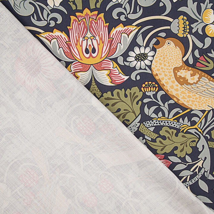 Toile de coton effet tissu de lin « Jardin d'oiseaux » bleu marine - Ribes y Casals