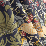 Toile de coton effet tissu de lin « Jardin d'oiseaux » bleu marine - Ribes y Casals