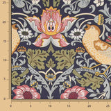 Toile de coton effet tissu de lin « Jardin d'oiseaux » bleu marine - Ribes y Casals