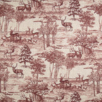 Toile de coton effet tissu de lin « Forêt de cerfs » grenat - Ribes y Casals