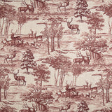 Toile de coton effet tissu de lin « Forêt de cerfs » grenat - Ribes y Casals