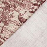 Toile de coton effet tissu de lin « Forêt de cerfs » grenat - Ribes y Casals