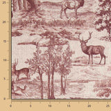 Toile de coton effet tissu de lin « Forêt de cerfs » grenat - Ribes y Casals