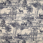Toile de coton effet tissu de lin « Forêt de cerfs » bleu marine - Ribes y Casals