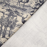 Toile de coton effet tissu de lin « Forêt de cerfs » bleu marine - Ribes y Casals