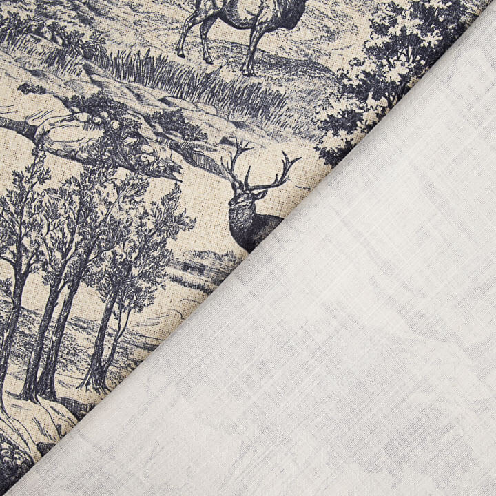 Toile de coton effet tissu de lin « Forêt de cerfs » bleu marine - Ribes y Casals