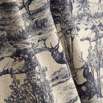 Toile de coton effet tissu de lin « Forêt de cerfs » bleu marine - Ribes y Casals
