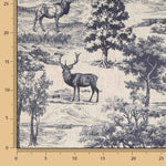 Toile de coton effet tissu de lin « Forêt de cerfs » bleu marine - Ribes y Casals