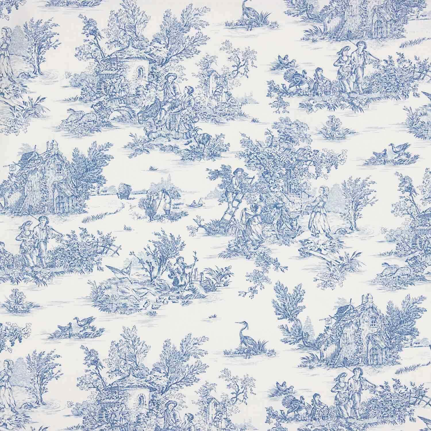 Drap en coton Toile de Jouy bleu - Ribes y Casals