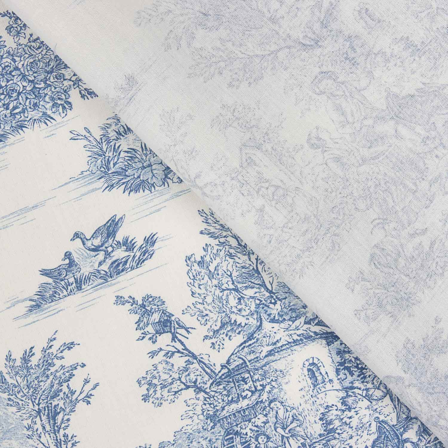 Drap en coton Toile de Jouy bleu - Ribes y Casals