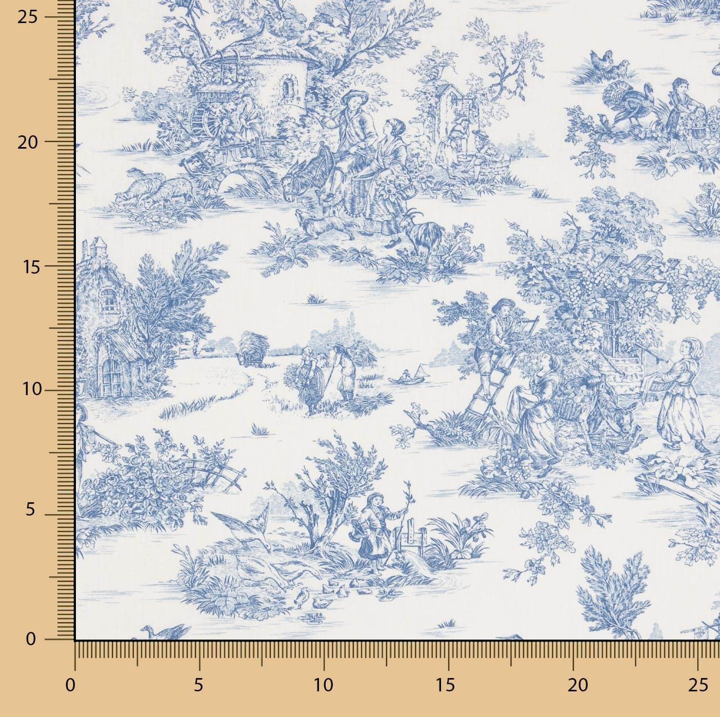 Drap en coton Toile de Jouy bleu - Ribes y Casals