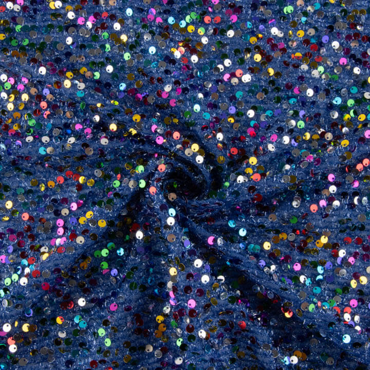 Tulle fantaisie bleu à sequins multicolores - Ribes y Casals