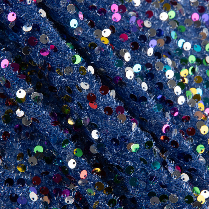 Tulle fantaisie bleu à sequins multicolores - Ribes y Casals