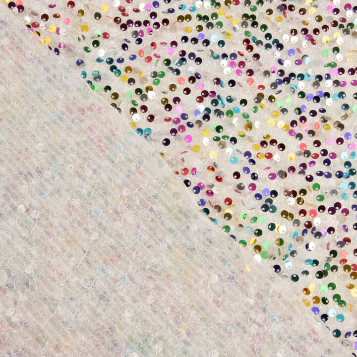 Tulle fantaisie blanc à sequins multicolores - Ribes y Casals