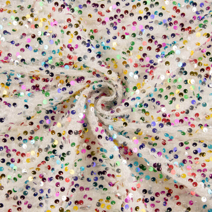 Tulle fantaisie blanc à sequins multicolores - Ribes y Casals