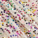 Tulle fantaisie blanc à sequins multicolores - Ribes y Casals