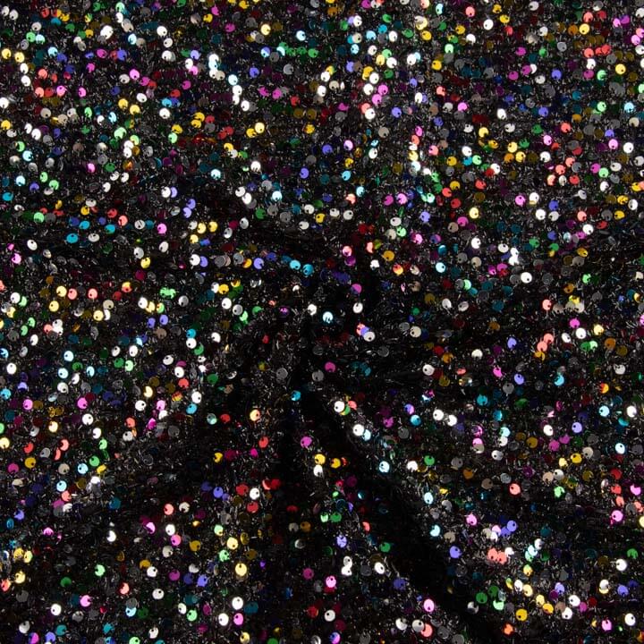 Tulle fantaisie noir à sequins multicolores - Ribes y Casals