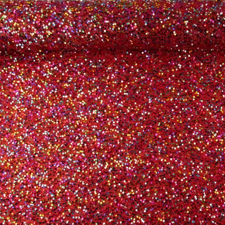 Tulle fantaisie rouge à sequins multicolores - Ribes y Casals