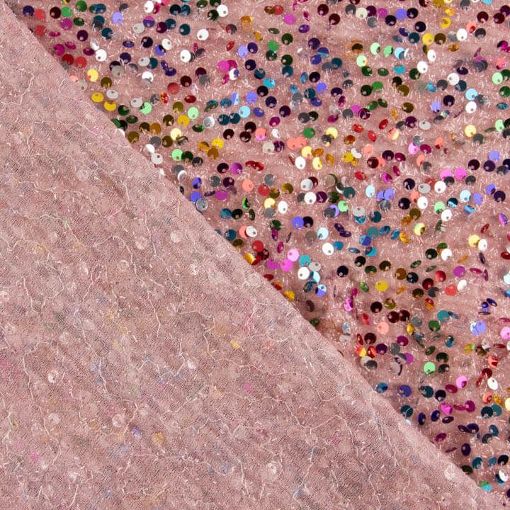 Tulle fantaisie rose à tissu à sequins multicolore - Ribes y Casals