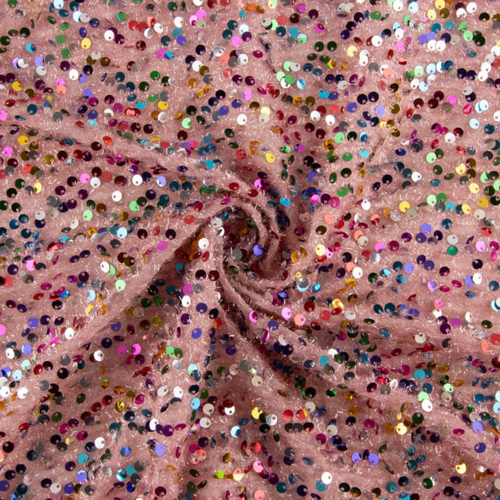 Tulle fantaisie rose à tissu à sequins multicolore - Ribes y Casals