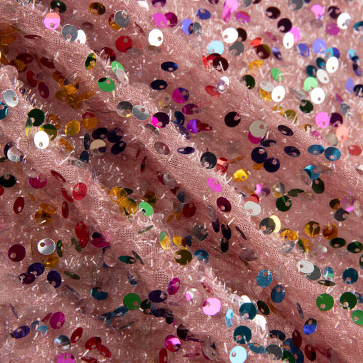 Tulle fantaisie rose à tissu à sequins multicolore - Ribes y Casals