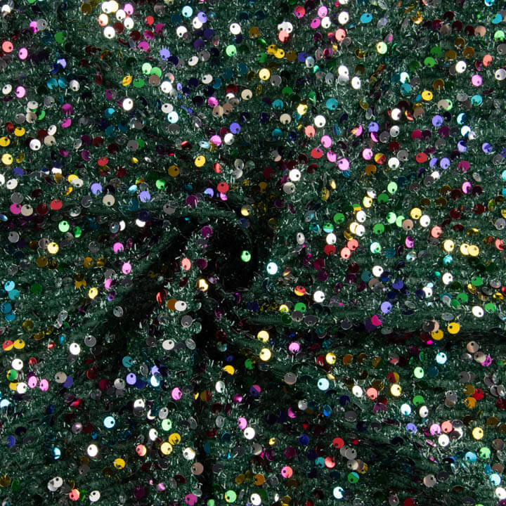 Tulle fantaisie vert à sequins multicolores - Ribes y Casals