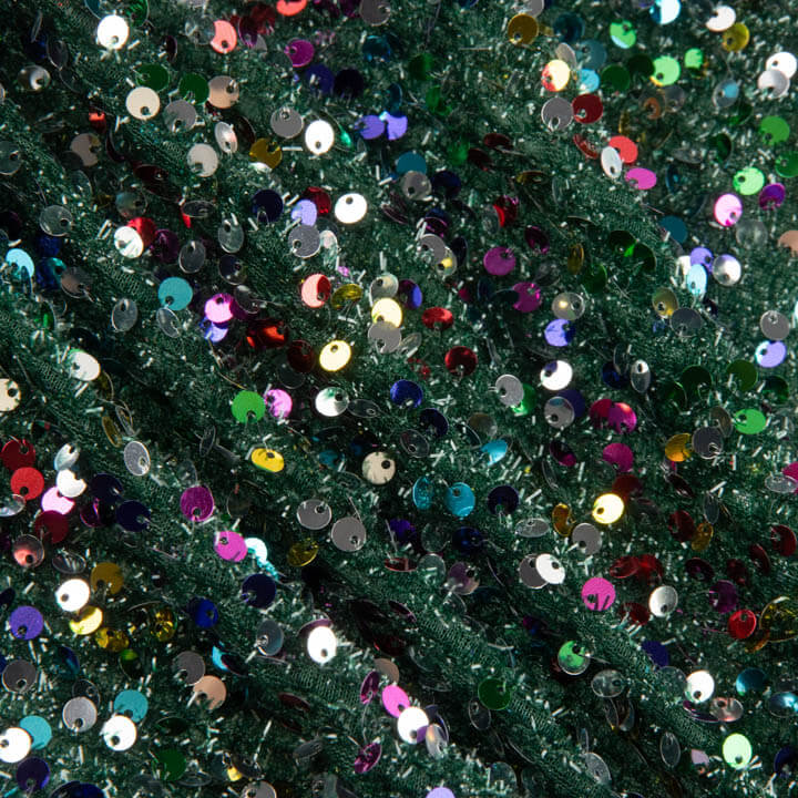 Tulle fantaisie vert à sequins multicolores - Ribes y Casals
