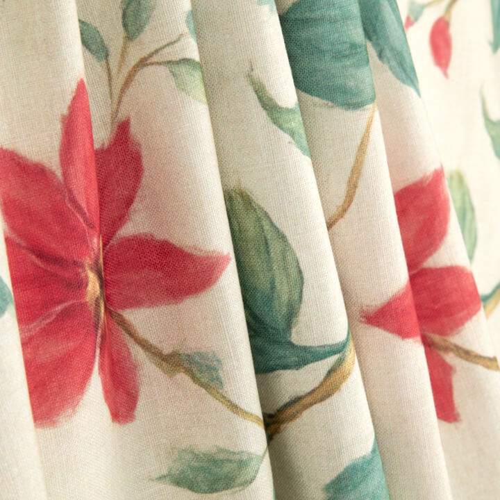 Toile de coton d'effet tissu de lin pour jardin, motif aquarelle rouge - Ribes y Casals