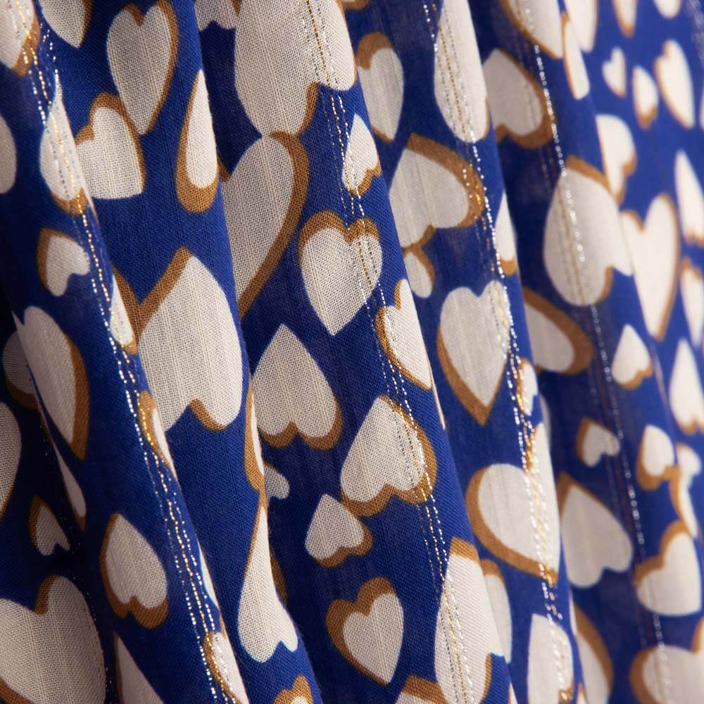 Viscose Lurex Argent Cœurs Bleu foncé - Ribes y Casals