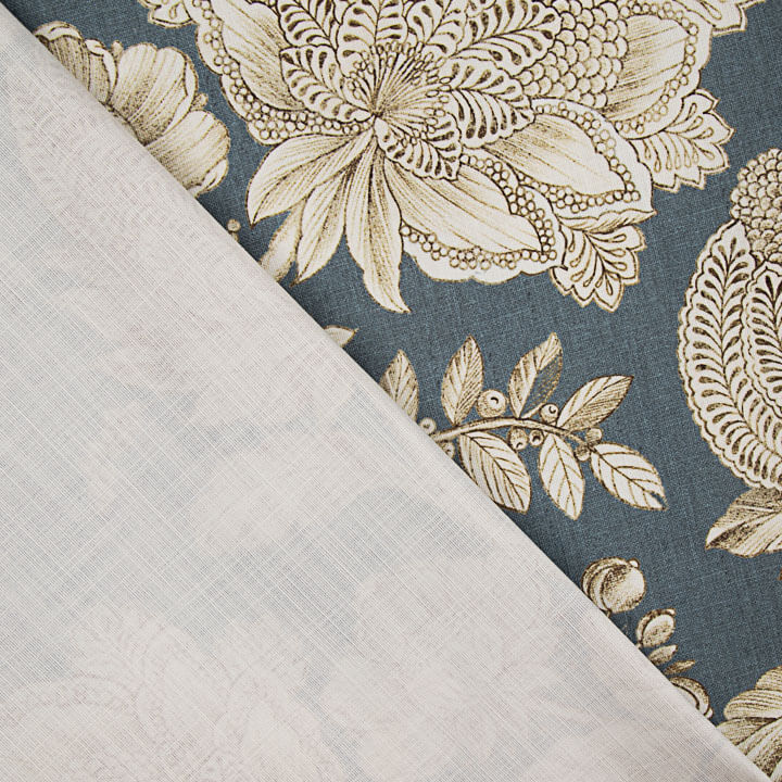 Toile de coton effet tissu de lin Jardin Imperial Bleu - Ribes y Casals