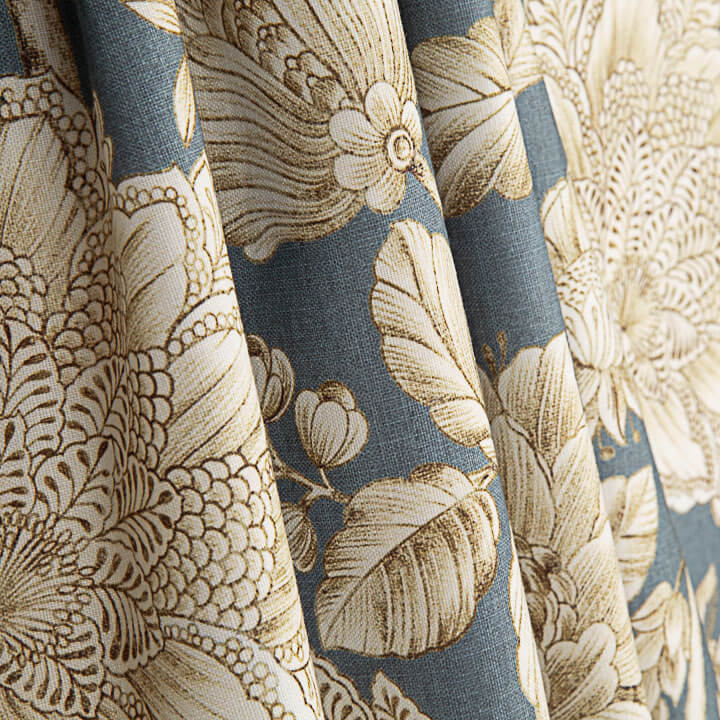 Toile de coton effet tissu de lin Jardin Imperial Bleu - Ribes y Casals
