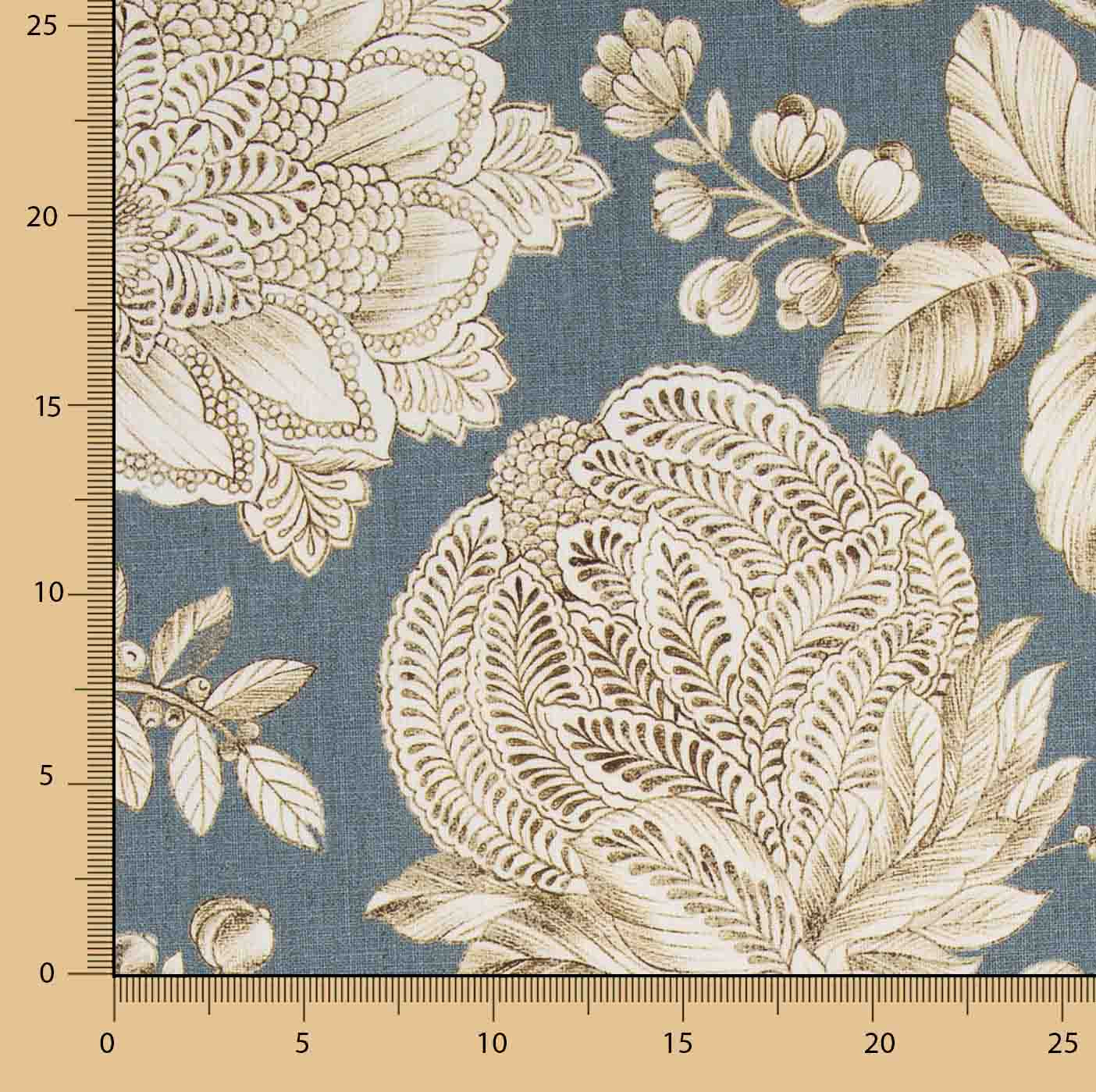 Toile de coton effet tissu de lin Jardin Imperial Bleu - Ribes y Casals