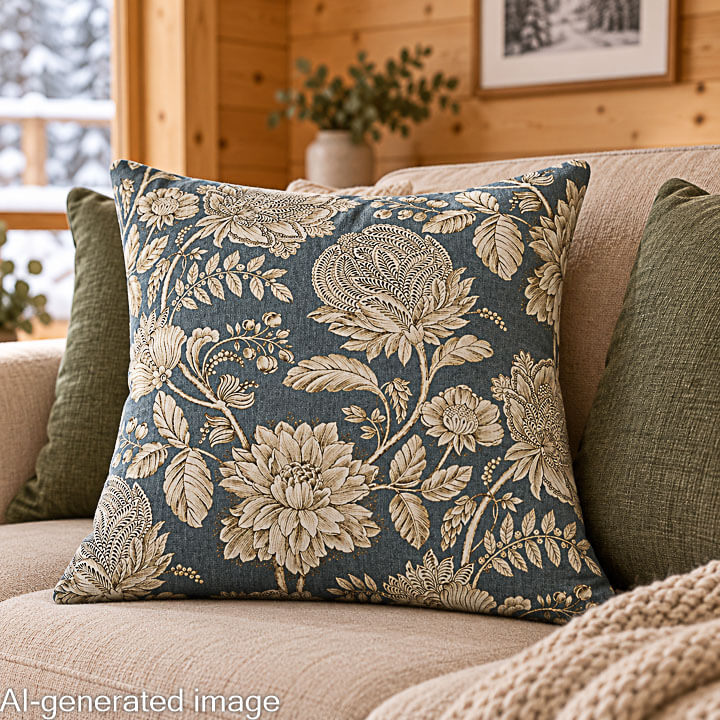Toile de coton effet tissu de lin Jardin Imperial Bleu - Ribes y Casals