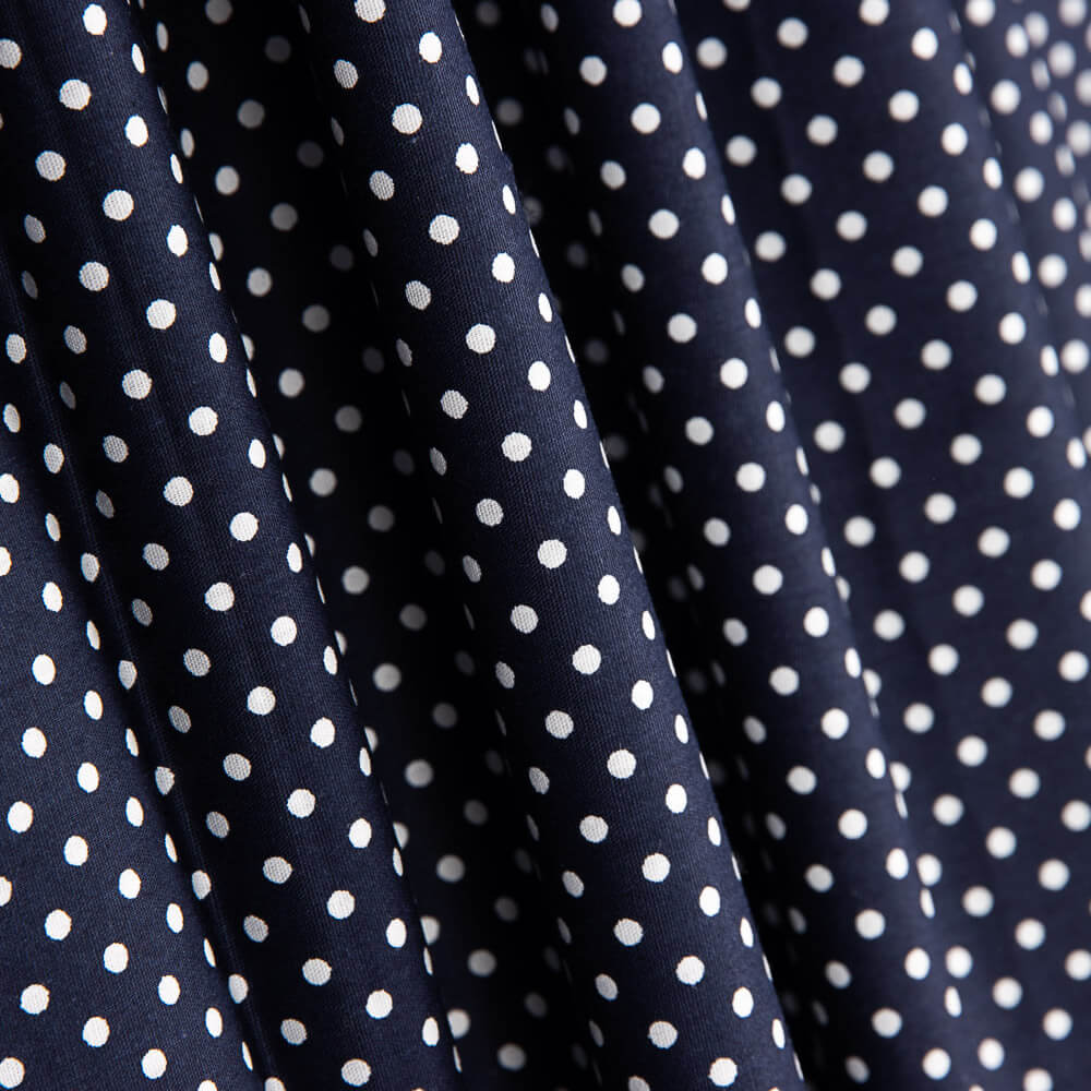 Popeline de coton à pois bleu marine - Ribes y Casals