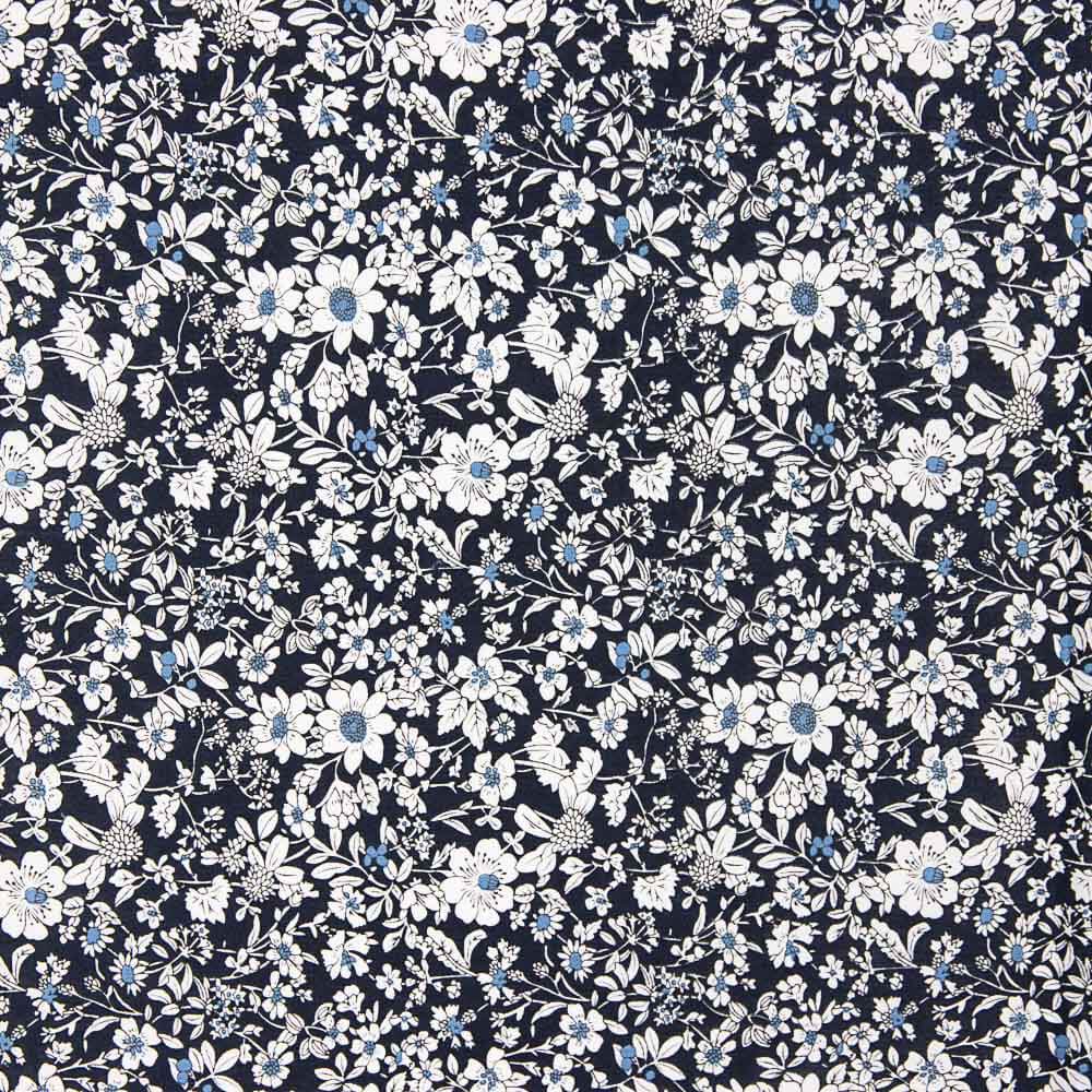 Popeline Coton Fleurs Bleu Marine - Ribes y Casals