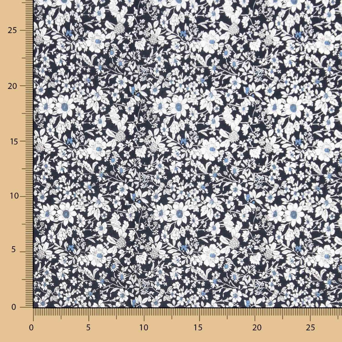 Popeline Coton Fleurs Bleu Marine - Ribes y Casals