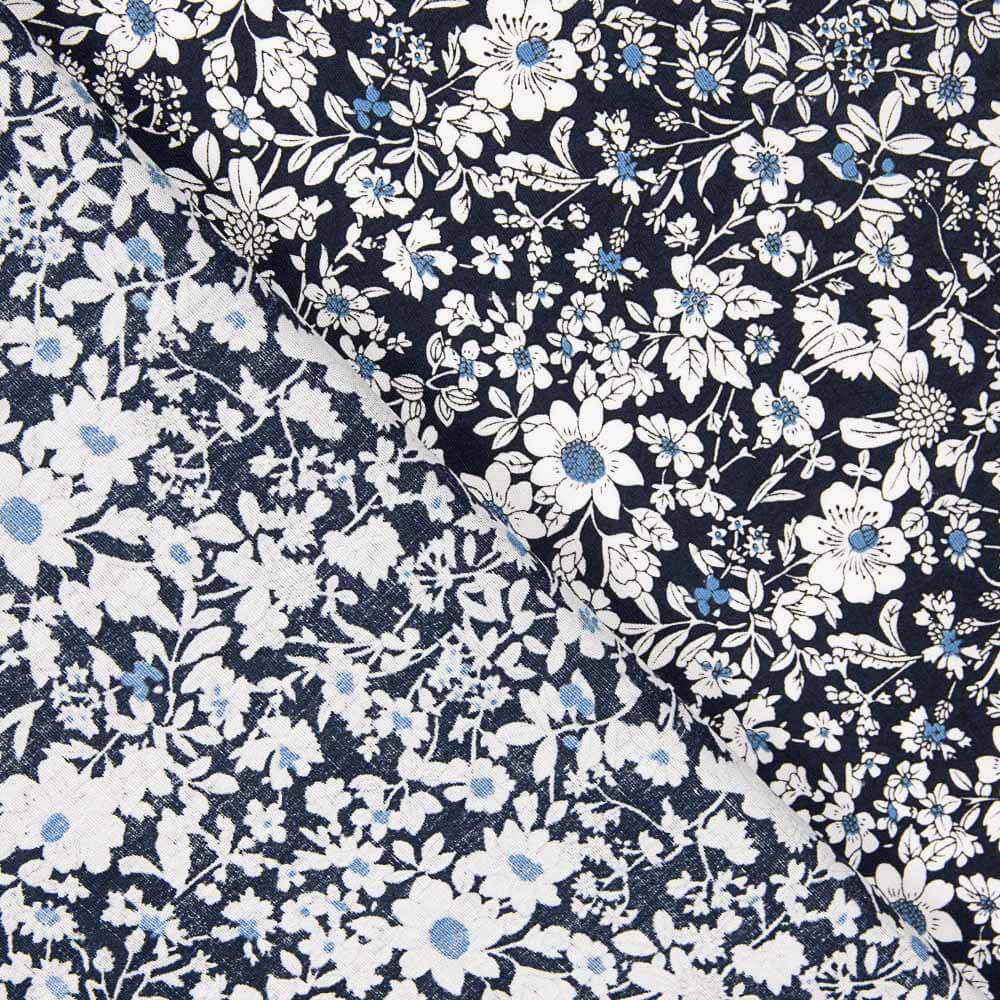 Popeline Coton Fleurs Bleu Marine - Ribes y Casals